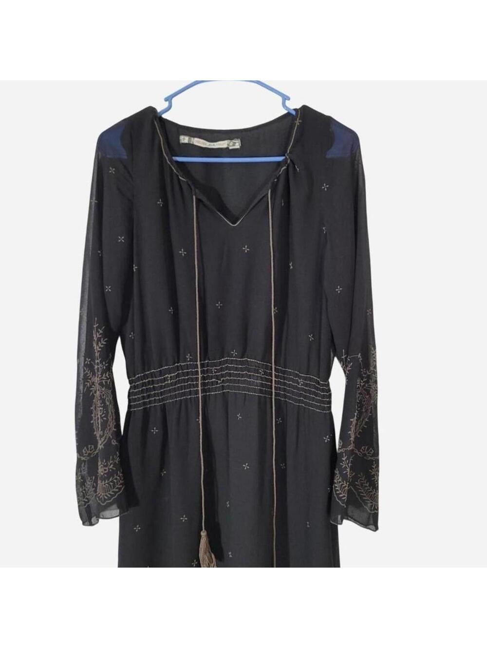 Witchy Goth Embroidered Black Maxi Dress – Size S/M